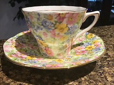 Rosina Tea Cup  Saucer Fine Bone China England Chintz Flowers Rare Collectible • $124