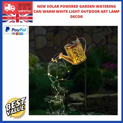 New Solar Powered Garden Watering Can Warm White Light Outdoor Art Lamp Decor • £10.99