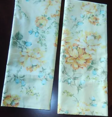Vintage Pequot Two Pillowcases Yellow Orange Floral Flower Pattern Standard Size • $14