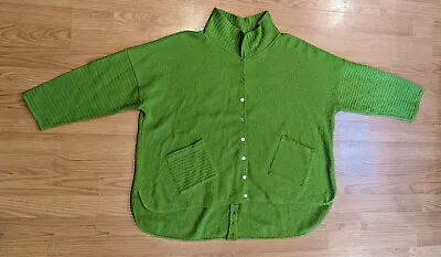 Margaret Winters Lime-Green Cotton Knit Cardigan Sweater - M • $39.99