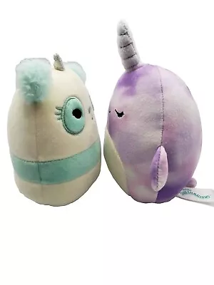 2 Squishmallows Inez The Pandacorn 5  Plush Aqua & Nabila The Narwhal Purple • $12