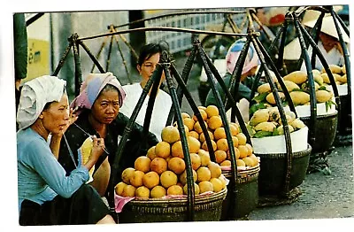 1960's VIETNAM POSTCARD:  WOMEN SELLING PRODUCE IN SAIGON MARKET • $12.07