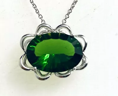 P4084 Mt St Helens Green Helenite Oval Fancy 925 Sterling Silver Slider • $55