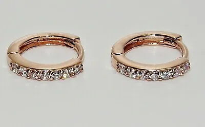 9ct Rose Gold Diamond Huggie Hoop Cuff Earrings - Simulated Diamond • £45