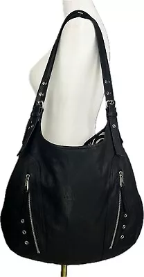 LONGCHAMP KATE MOSS Shoulder Bag Black Leather Hobo Purse Silver 0790967 • $75