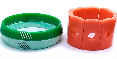 Lot 2 Unusual Plastic MOD Bangle Stretch Bracelets Vintage Estate Chunky Colors • $12.50