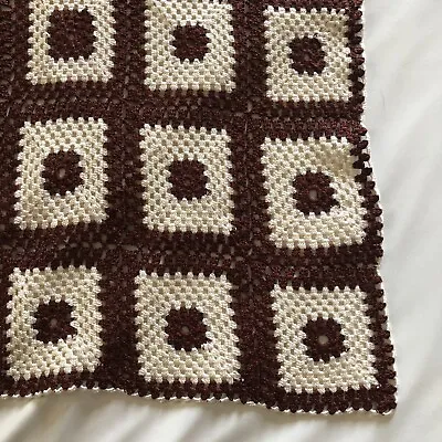 Vintage - Crochet - Granny Square - Throw -Table Runner - Dresser Scarf -  Shawl • $12