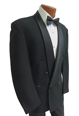 Men's Black Double Breasted Tuxedo Jacket 6 Button With Satin Shawl Lapels 42XL • $19.99