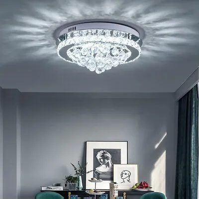 Crystal Ceiling Light Modern Chandeliers Lamp With Crystal Droplets Flush Mount • £49.99