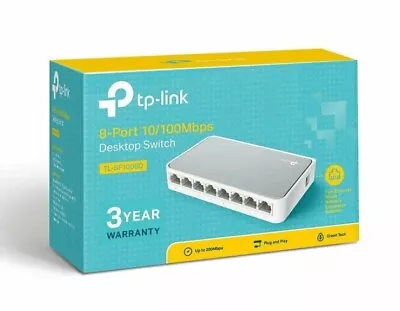 8 Port TP-LINK Fast Ethernet Switch LAN Network Splitter Hub Wired NEW Sealed • £14.99