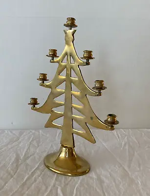 Vintage Brass Christmas Tree Candle Holder 7 Candelabra Holiday Metal • $21.24