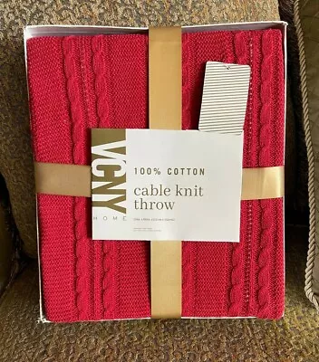 VCNY  Home Cable Knit Cotton 50  X 60  Cream Throw RED • £38.58