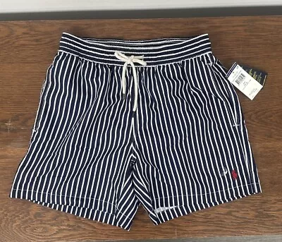 Polo Ralph Lauren Navy Blue White Stripe Red Pony Traveller Swim Shorts XS • £0.99