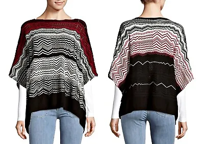 Missoni Black Multi Zig Zag Wool-Blend  Poncho Sweater Cape  $385  Made In Italy • $189.99