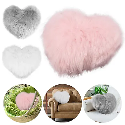 Heart Pillow Soft Fluffy Long Plush Love Throw Pillow Decorative Cute • £15.40