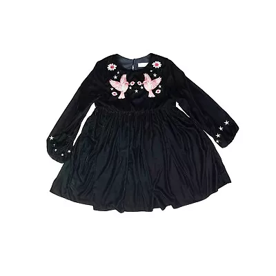 Stella McCartney Kids Size 8 Years Black Velvet Long Sleeve Dress Embroidered • $17.99