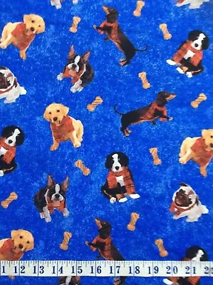 Ruff Life Dachshund Pug French Bulldog Blue BKGD Cotton Quilting Fabric 1/2 Yard • $14.50