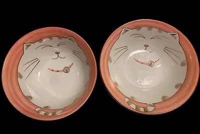 Maneki Neko Lucky Cat Porcelain Bowl Set  -Shallow And Deep JAPAN EUC • $12.13
