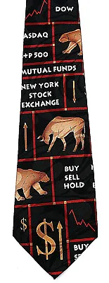 Buy Sell Hold Men's Necktie NY Stock Market Dow Bull Bear Money Black Neck Tie  • $14.95