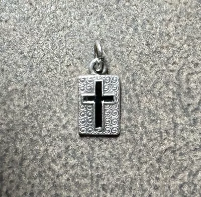 Vintage 835 Silver & Black Enamel Cross  7/16” Charm • $10