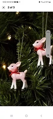 Vtg. Style Pink Sugared Deer Christmas Ornaments Miniatures  • $10