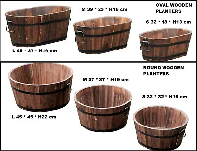 Burnt Wood Half Whiskey Barrel Wooden Planters Plant Pot Outdoor Garden • £13.95