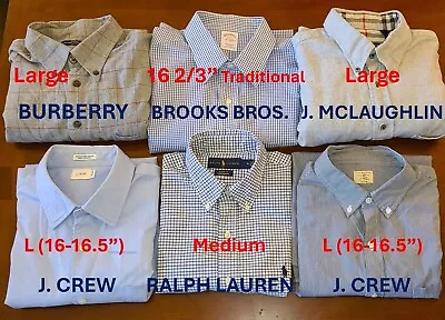 Lot Of 6 Long-Sleeved Button-Up Shirts Men's Large J. Crew Ralph Lauren Burberry • $11