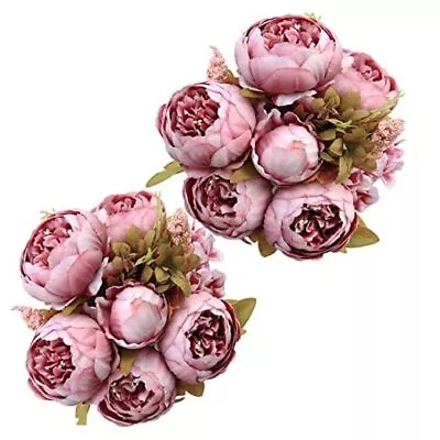  2Pcs Vintage Artificial Peony Silk Flowers Bouquet Home Wedding Cameo Brown-2 • $42.91