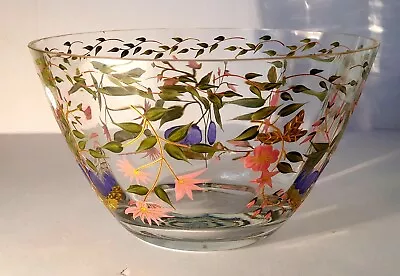 Gorgeous VINTAGE HAND PAINTED CRYSTAL CLEAR BOWL MADE IN ROMANIA WITH GOLD TRIM • $48