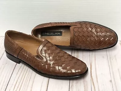 MEZLAN STONE Basket Weave Woven Brown Leather Loafers Mens 10.5M ~ EXCELLENT • $79.95