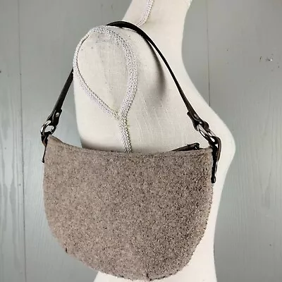 Vintage BANANA REPUBLIC Hobo Crescent Shoulder Bag Felted Wool Brown Y2K Slim • $23.99
