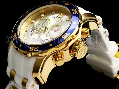 NEW Invicta Men Pro Diver SCUBA Silver SUNRAY Dial 18K Gold Plated Chrono  Watch • $76.99