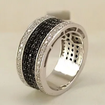 Men's 2CT Lab Created Round Cut Black Diamond Half Band Ring 14k White Gold Over • $77.23