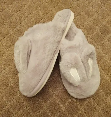 Women's Gray Faux Fur Bunny Rabbit Ear Slippers Soft! Size 9 • $14