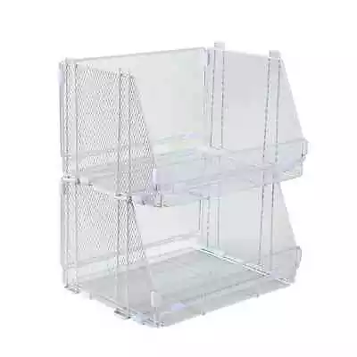 2-Pack Stackable Wire Mesh Storage Bins 14.8 X 11.3 X 8.9 Inches White With Clip • $25.09