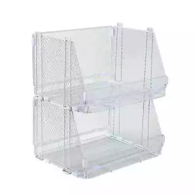 Stackable Wire Mesh Storage Bins Folding Baskets Durable Easy EssemblySet Of 2 • $23.97