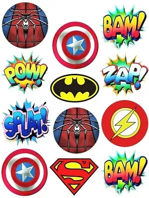 24 Superhero Logo Marvel Fairy Cake Toppers Edible Party Decorations • £2.38