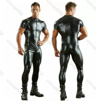 Men's Latex Rubber Leather Bodysuit Overalls Suit Catsuit Zipper Romper DressuLO • $33.24