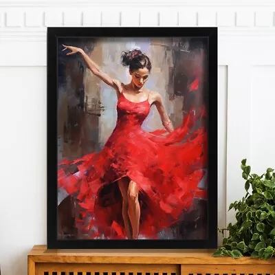 Woman In Red Dress Wall Art Flamenco Dancer Poster Oil Style Print For Lounge  • £12.50