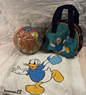 Vtg Disney Donald Duck Cosmic Brunswick 9 Lb Bowling Ball W/Matching Bag & Towel • $59.99