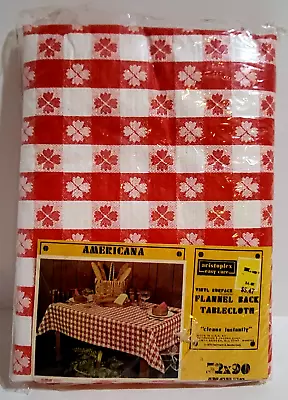 Vintage Americana Red & White Checked 52x90 Flannel Back Vinyl Tablecloth Kmart • $12.99