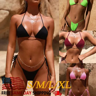 Sexy Women Brazilian Bikini Scrunches Butt Swimwear Lady Swimsuit 2 Pcs Set • $8.35