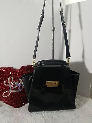 $65.99 • Buy Zac Posen Z Spoke Eartha Patented  Leather Shoulder Bag Black 