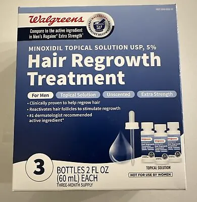 Mens 5% Minoxidil Topical Hair Regrowth Treatment  3 Month Supply ! • $34.99