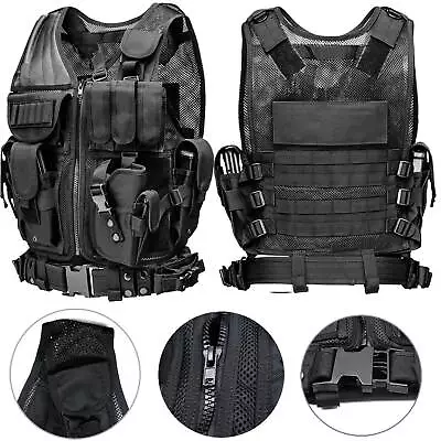 Military Tactical Vest Molle Adjustable Large Combat Assault Plate Carrier Black • $31.34