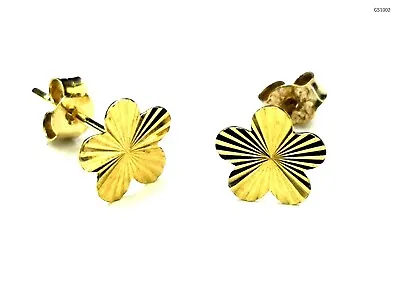 New 9ct Gold Flower Diamond Cut Stud Earrings Kids / Ladies Stud BNIB (GS1002) • £23.99