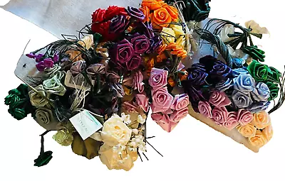 Over 100 Of Miniature Silk Roses With Stems Reds Blues Purple Vintage Colors • $29.80