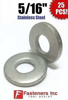 (Qty 25) 5/16  Stainless Steel THICK HEAVY DUTY SAE Flat Washers (.100 Thick) • $12.99