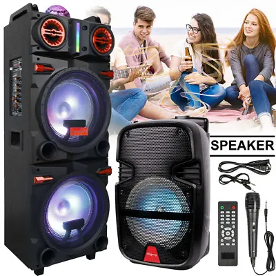 9000W Rechargable Bluetooth Party Speaker Dual 10  Subwoofer Karaok Speaker+Mic • $42.99