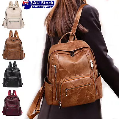 Vintage Women Ladies Soft Leather Casual Rucksack Shoulder Bag Backpack AUS • $33.74